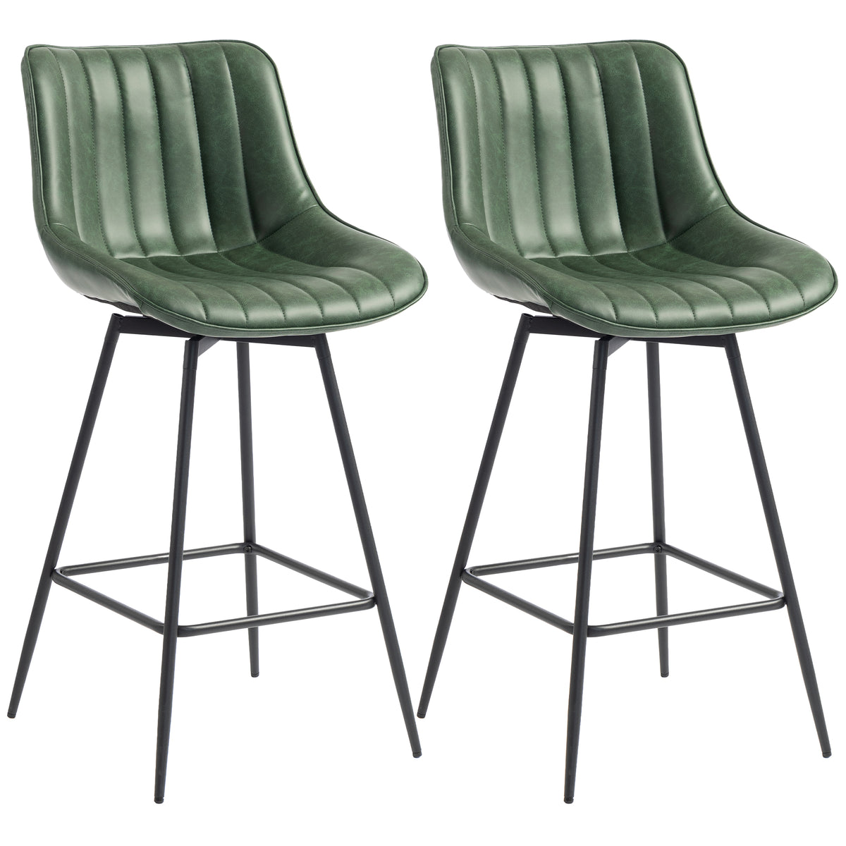 Photo of HOMCOM Set of 2 PU Leather Swivel Bar Stools - Dark Green in Green colour on a white background