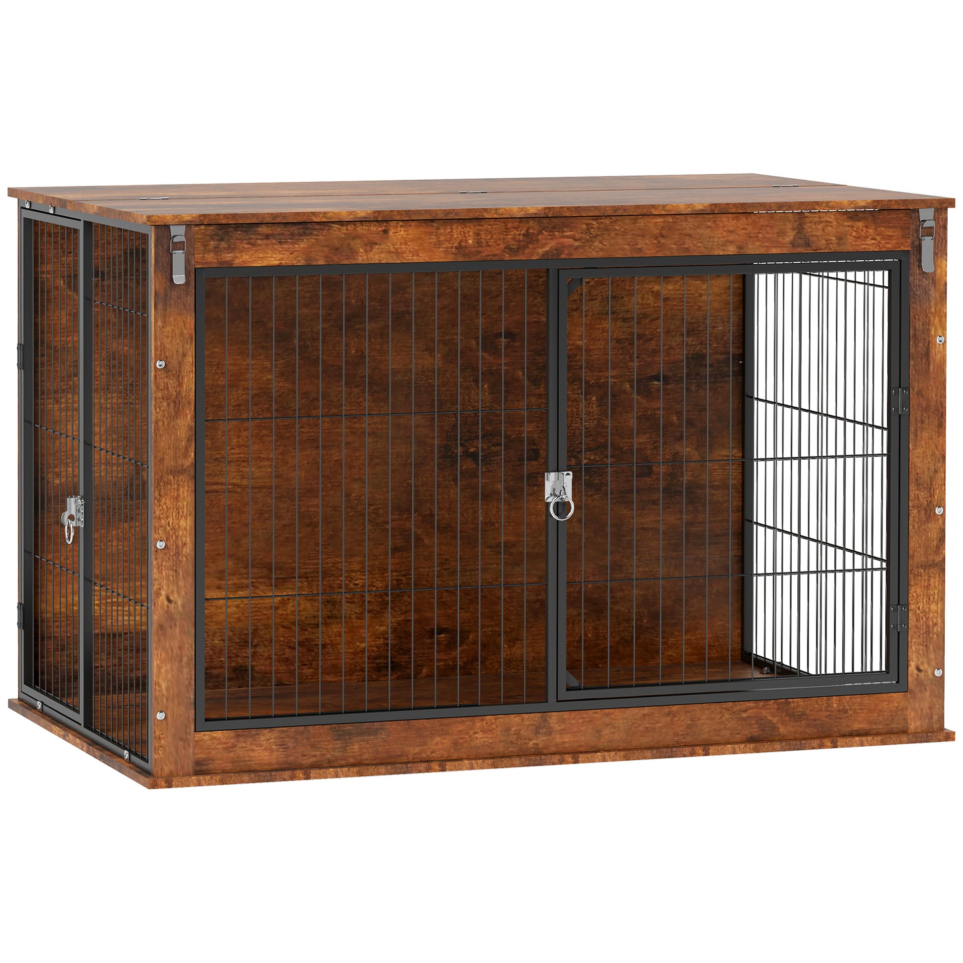 Photo of PawHut 46.46'' Dog Crate Furniture with Openable Top, Two Lockable Doors, for Extra Large Dogs, Rustic Brown in Brown colour on a white background