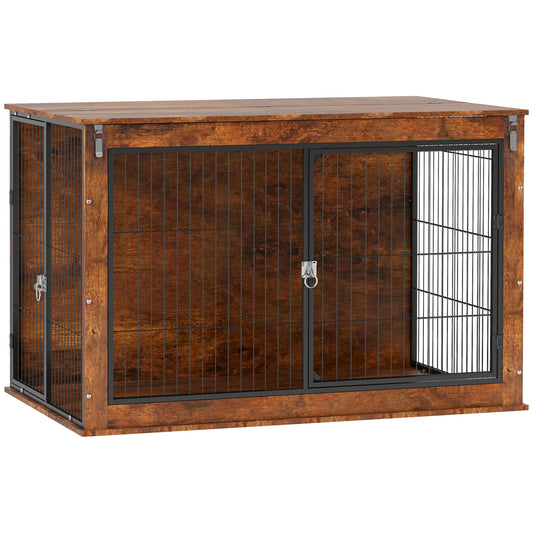Photo of PawHut 46.46'' Dog Crate Furniture with Openable Top, Two Lockable Doors, for Extra Large Dogs, Rustic Brown in Brown colour on a white background