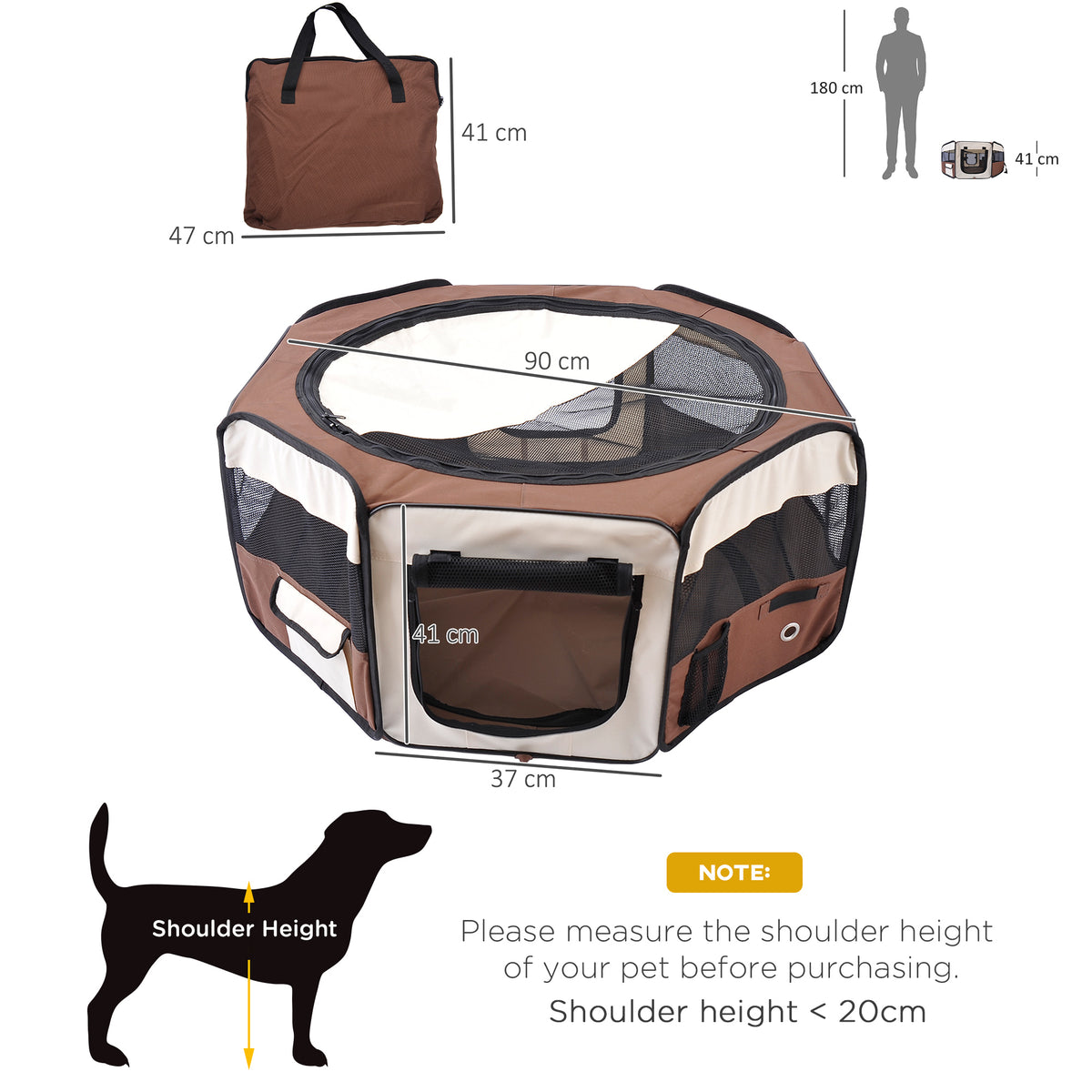 PawHut 600D Oxford Soft Fabric Kennel, Portable Lightweight Cat Dog Playpen, Foldable Pet Puppy Rabbit Guinea Pig Pen Run Dia 90 x 41H cm Indoor & Outdoor Brown