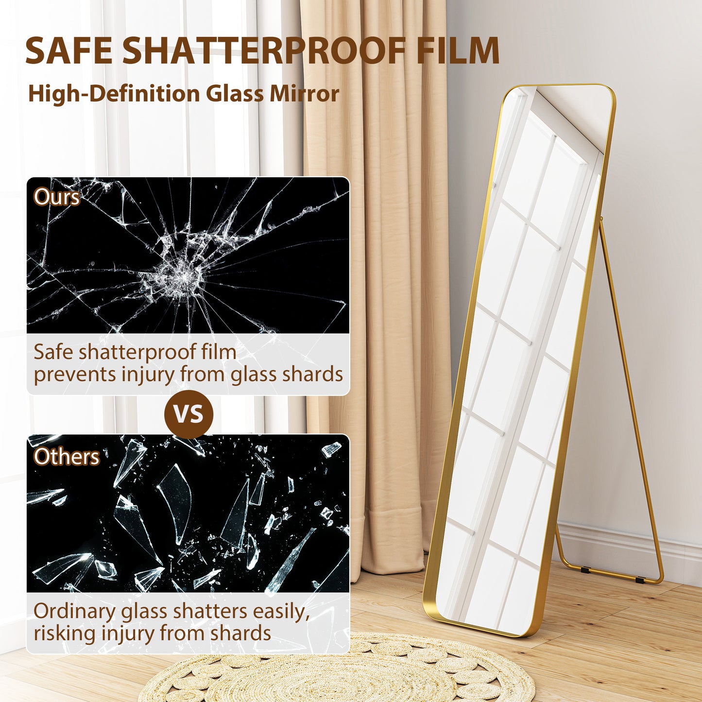 HOMCOM 40 x 160 cm Rectangular Full Length Mirror - Gold Tone