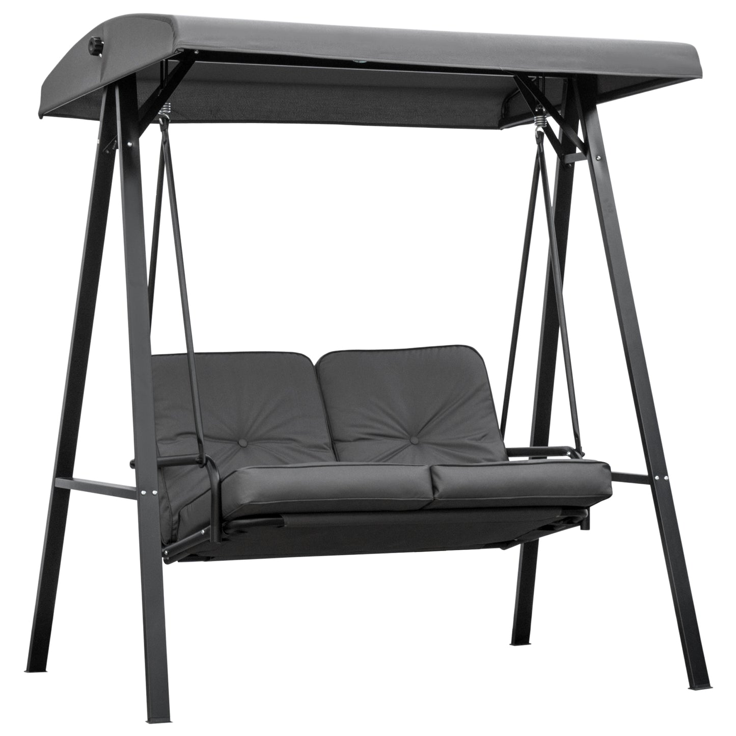 Photo of Outsunny 2 Seater Garden Swing Chair with Adjustable Tilting Canopy, Outdoor Hammock Bench with Steel Frame for Patio, 144 x 117 x 173 cm, Grey in Grey colour on a white background