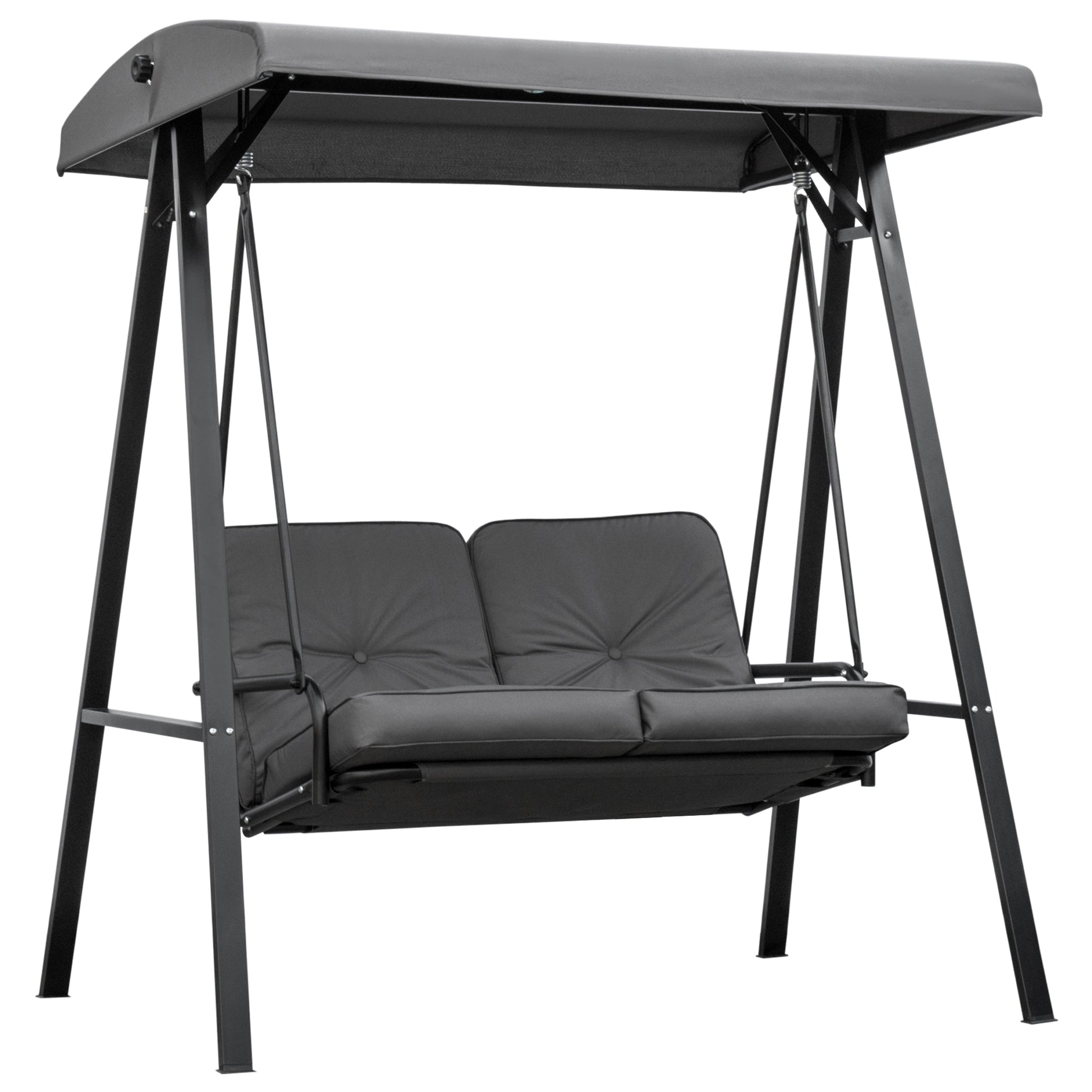 Photo of Outsunny 2 Seater Garden Swing Chair with Adjustable Tilting Canopy, Outdoor Hammock Bench with Steel Frame for Patio, 144 x 117 x 173 cm, Grey in Grey colour on a white background