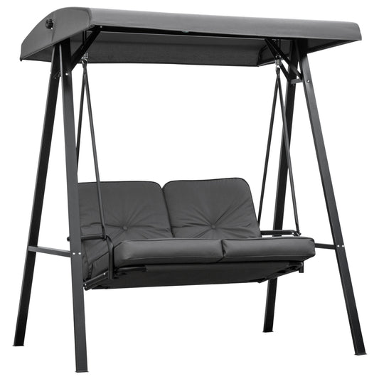 Photo of Outsunny 2 Seater Garden Swing Chair with Adjustable Tilting Canopy, Outdoor Hammock Bench with Steel Frame for Patio, 144 x 117 x 173 cm, Grey in Grey colour on a white background
