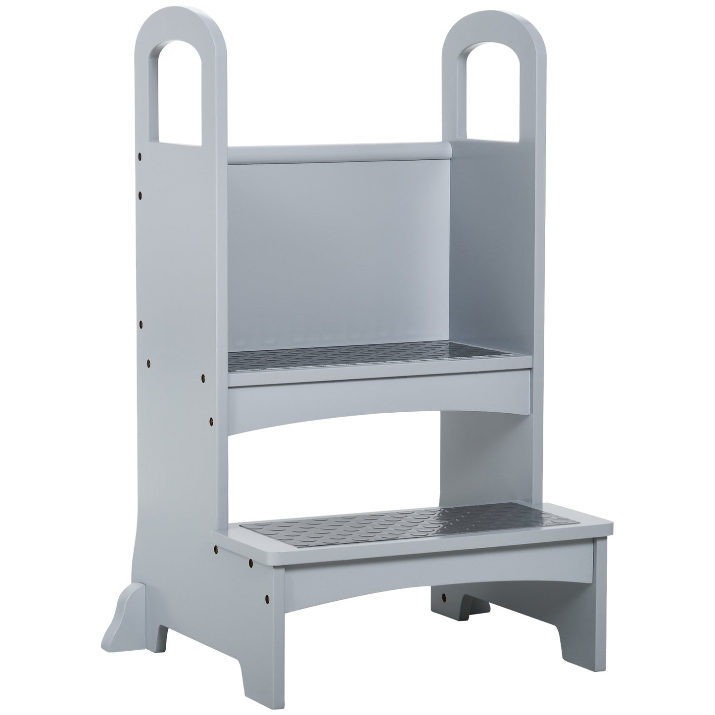 Photo of HOMCOM Kids Wooden Step Stool Kitchen Helper w/ Non-Slip Panels Handles Child Toddler Home Help 3 - 8 Yrs Grey in Grey colour on a white background