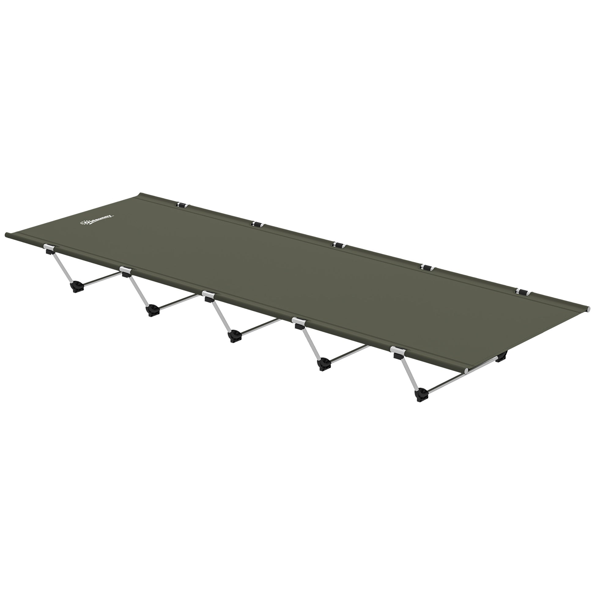 Photo of Outsunny Lightweight Camping Bed, Aluminium Portable Camp Cot w/ Strong Support 150kg and Carry Bag for Camping, Dark Green in Green colour on a white background