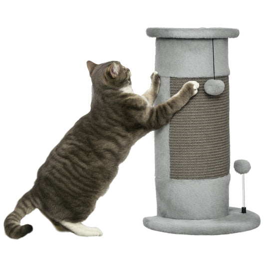 Photo of PawHut 58cm Cat Scratching Post, with Covered Plush, Play Balls, for Corner Walls - Grey in Grey colour on a white background