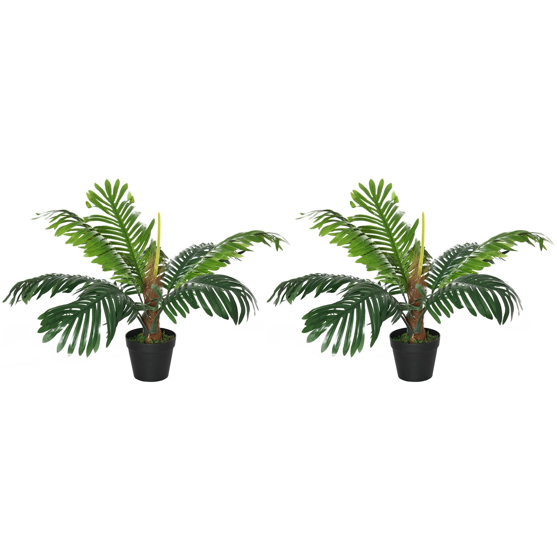 Photo of Outsunny 2 Pack 60cm Artificial Palm Tree Decorative Plant with Nursery Pot, Fake Tropical Tree for Indoor Outdoor Decor in Decor colour on a white background