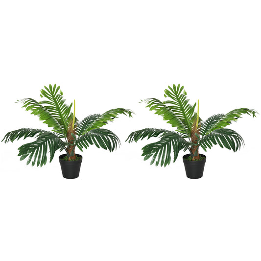 Photo of Outsunny 2 Pack 60cm Artificial Palm Tree Decorative Plant with Nursery Pot, Fake Tropical Tree for Indoor Outdoor Decor in Decor colour on a white background