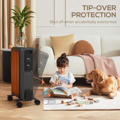 HOMCOM oil-filled radiator with tip-over protection and glowing heating fins