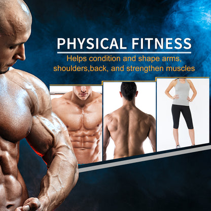 Hex dumbbell fitness benefits graphic featuring examples of targeted upper-body muscles.