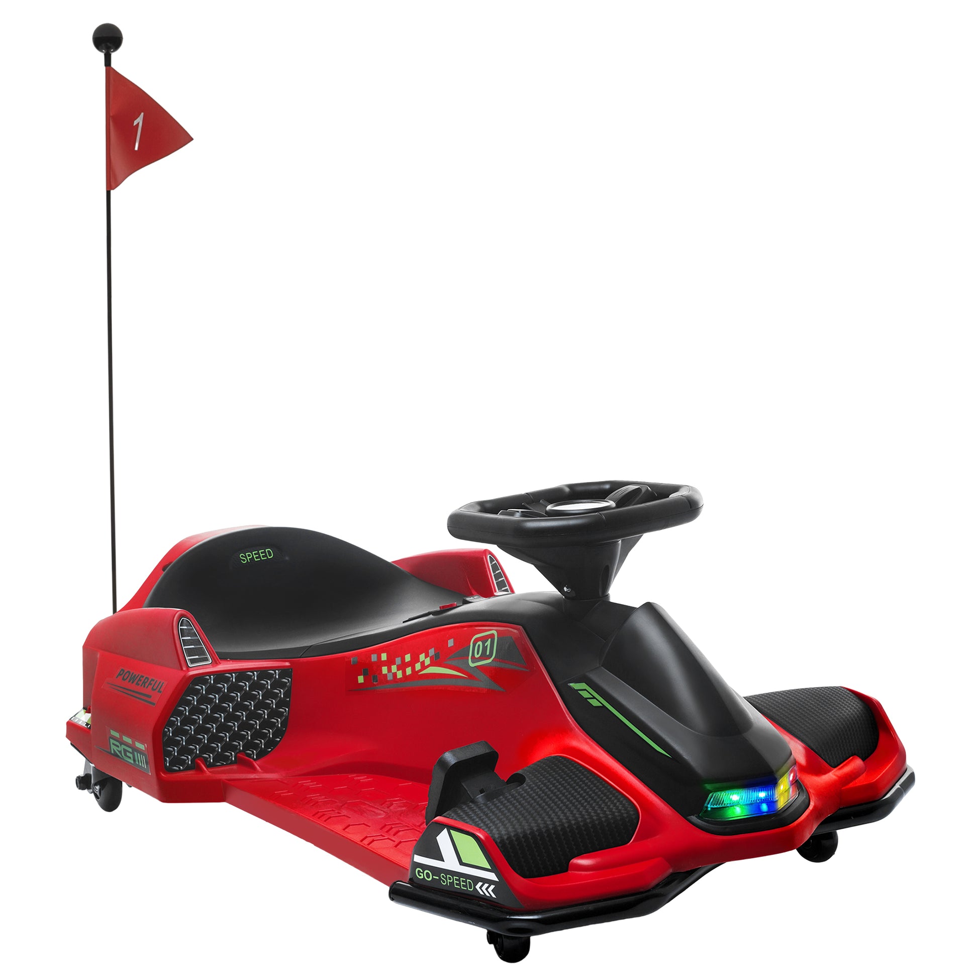 Photo of HOMCOM 12V Kids Electric Go Kart with Music, LED Lights, Slow Start, Red in Red colour on a white background