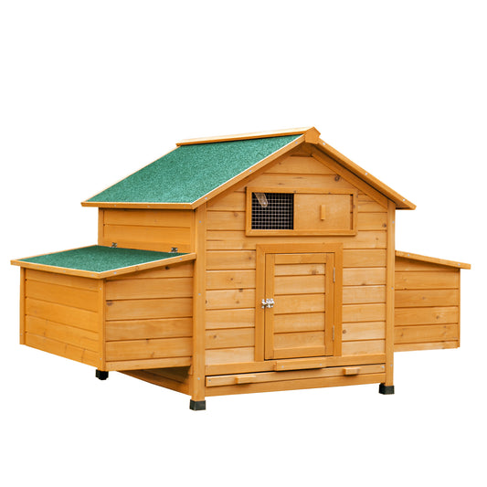 Photo of PawHut Wooden Chicken Coop with Nesting Boxes, Tray, for 2-4 Chickens, Yellow in Yellow colour on a white background