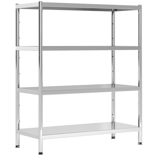 Photo of HOMCOM 4-Tier Bakers Rack with Storage, Stainless Steel Microwave Stand with Adjustable Shelves for Small Spaces, Kitchen Storage Unit for Spices, Pots and Pans, Silver Tone in Tone colour on a white background