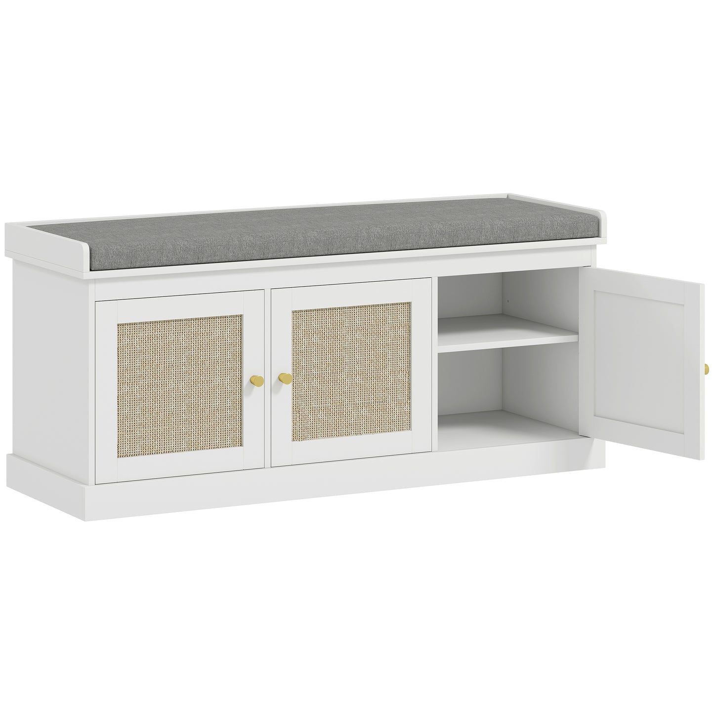 Photo of HOMCOM Shoe Storage Bench with Woven Rattan Doors, Seat - White in White colour on a white background