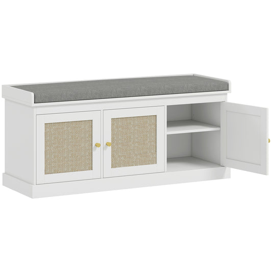 Photo of HOMCOM Shoe Storage Bench with Woven Rattan Doors, Seat - White in White colour on a white background