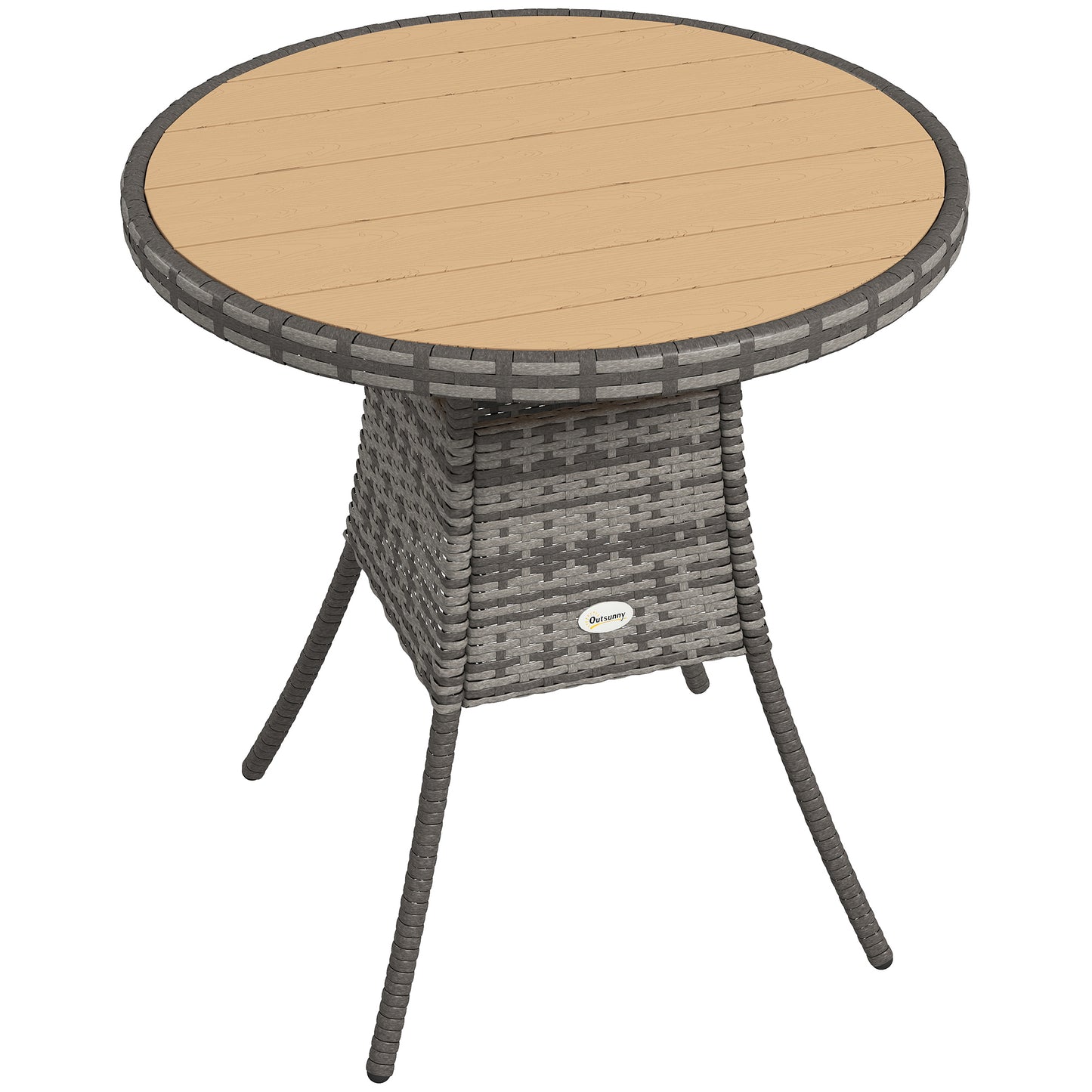 Photo of Outsunny 70 cm Wood-Effect Rattan Garden Table - Natural Wood Finish in Finish colour on a white background