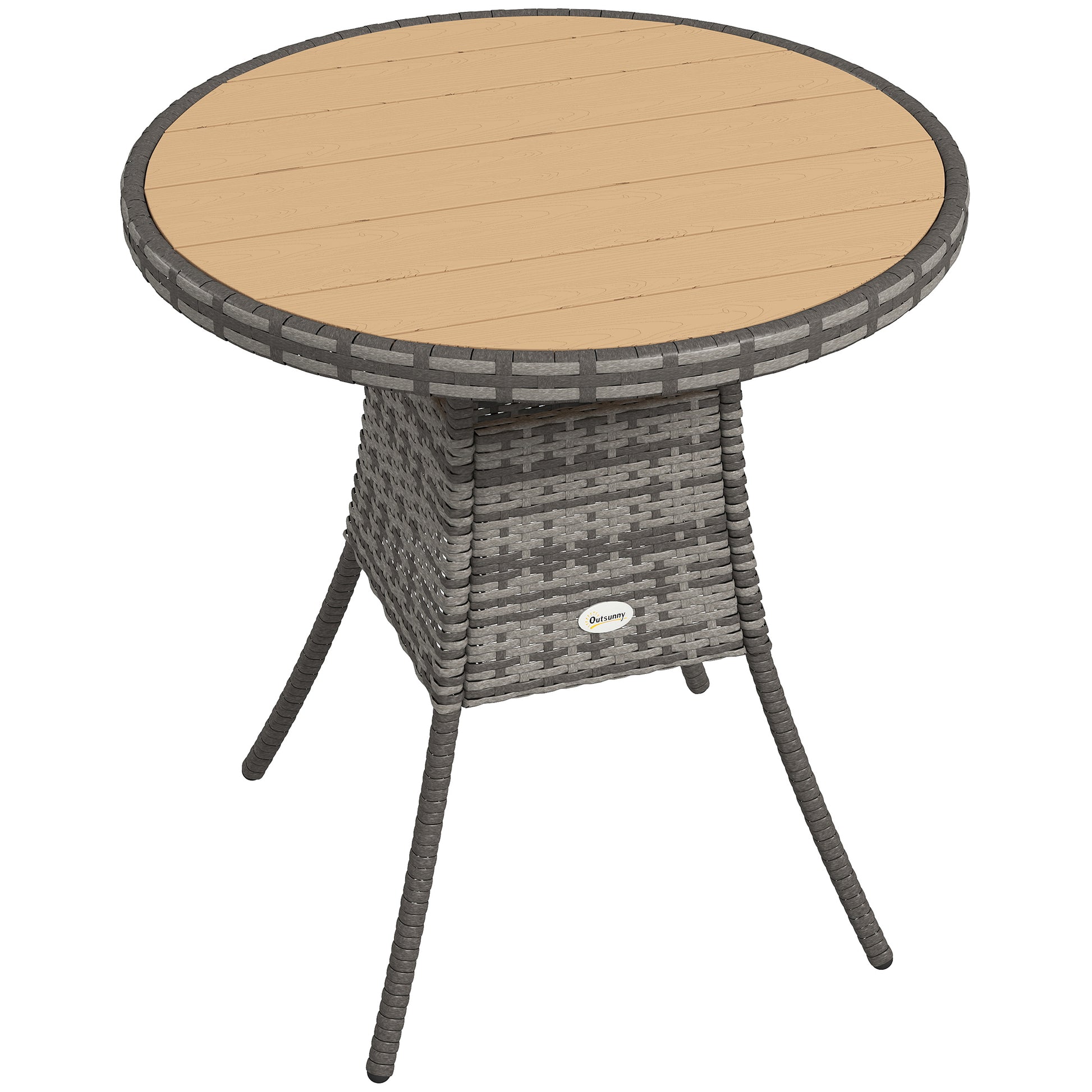 Photo of Outsunny 70 cm Wood-Effect Rattan Garden Table - Natural Wood Finish in Finish colour on a white background