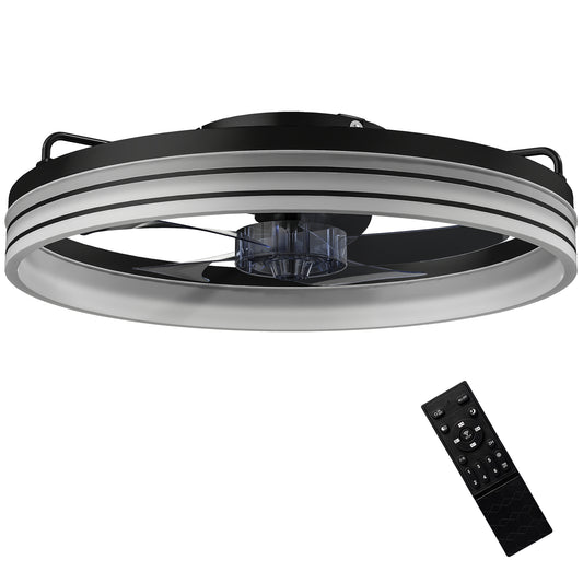 Photo of HOMCOM Ceiling Fans with Lights and Remote & App Control, 50cm LED Ceiling Fan Light with 3 Colour Temperatures, 6 Speed, Black in Black colour on a white background