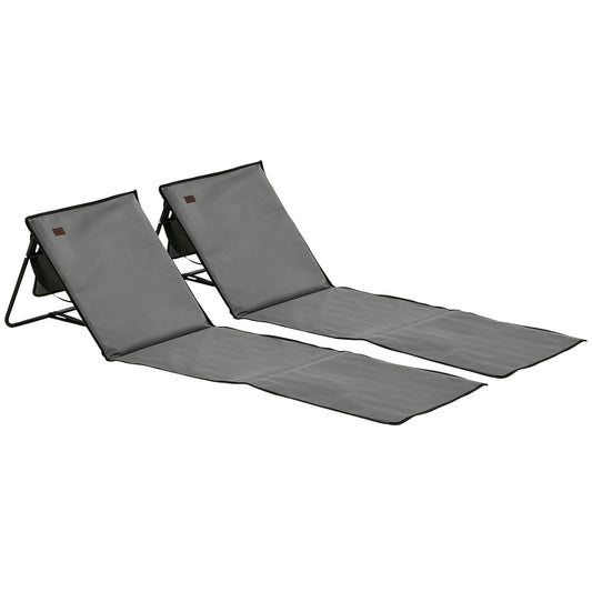 Photo of Outsunny Set of 2 Foldable Garden Beach Chair Mat, Outdoor Sun Lounger Seats with Adjustable Back, Magazine Pocket, Carry Strap in Strap colour on a white background