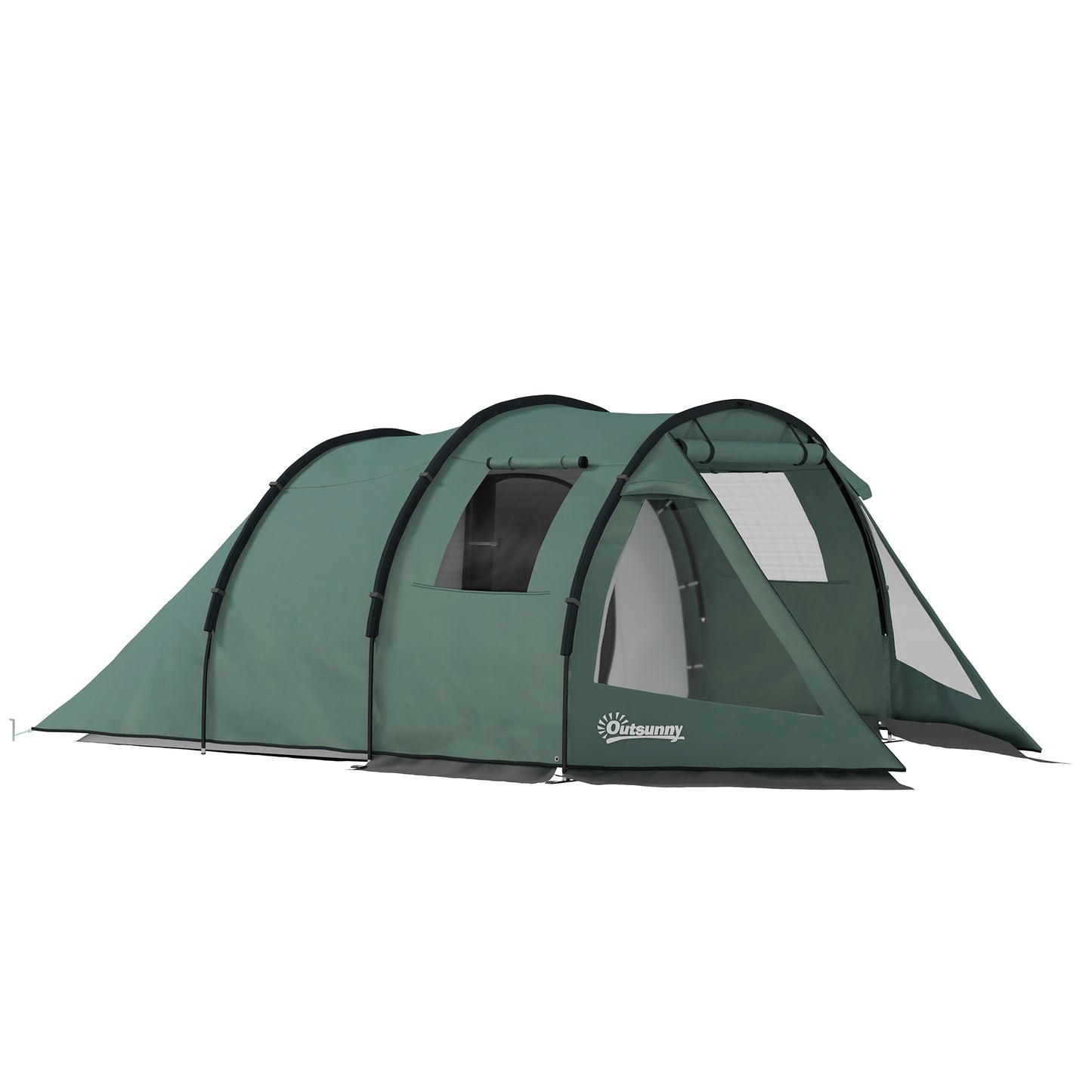 Photo of Outsunny Two Room Tunnel Tent Camping Tent for  3-4 Man with Windows, Covers, Carry Bag, for Fishing, Hiking, Sports, Green in Green colour on a white background