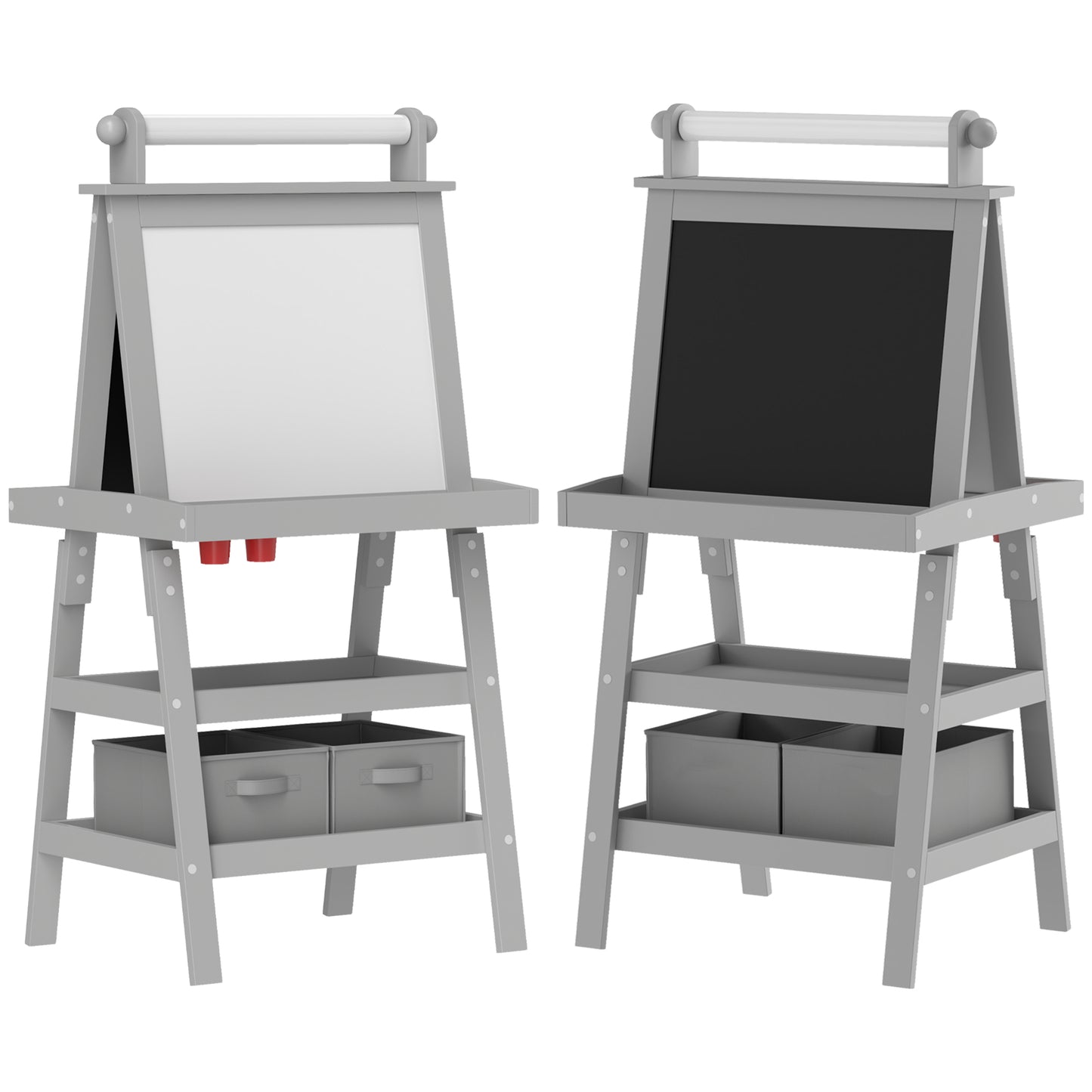 Photo of AIYAPLAY 3 in 1 Kids Easel Double-Sided Magnetic Whiteboard and Chalkboard with Paper Roll, Storage Baskets - Grey in Grey colour on a white background