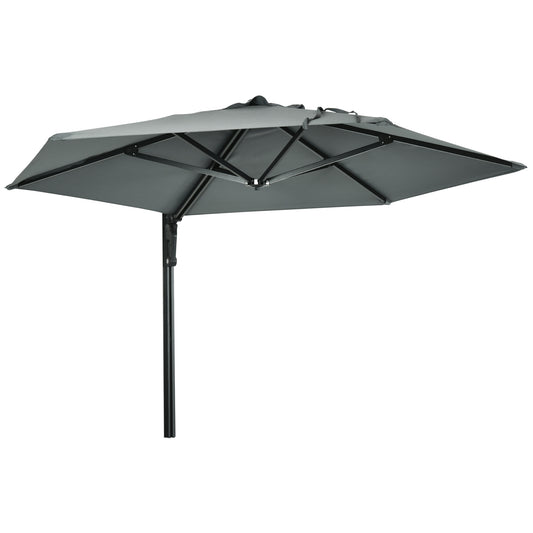 Photo of Outsunny 2.5m Wall Mounted Parasol, Hand to Push Outdoor Patio Umbrella with 180 Degree Rotatable Canopy for Porch, Deck, Garden, 250 cm, Grey in Grey colour on a white background
