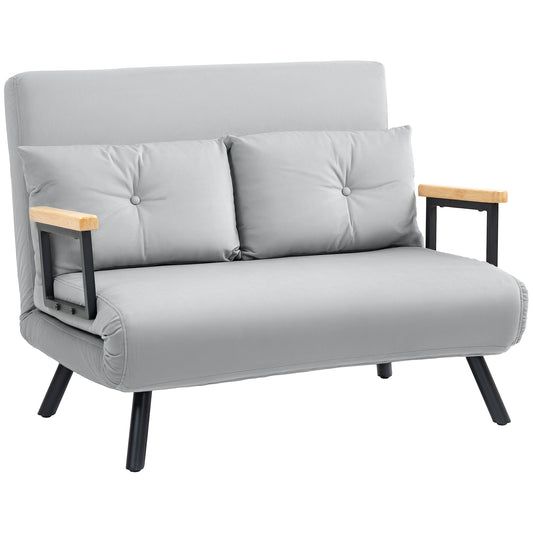 Photo of HOMCOM 4-in-1 Velvet-Feel Double Sofa Bed, with Pillows - Light Grey in Grey colour on a white background
