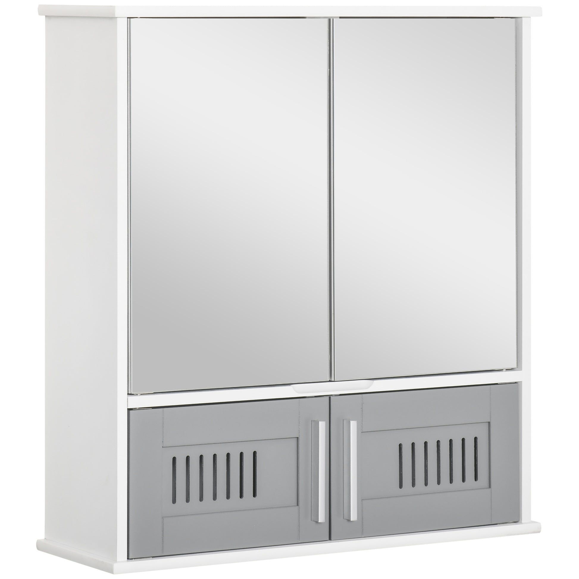 Photo of kleankin Bathroom Mirror Cabinet, Wall Mounted Storage Cupboard with Double Doors and Adjustable Shelf, Bathroom Organizer, Grey in Grey colour on a white background