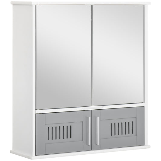 Photo of kleankin Bathroom Mirror Cabinet, Wall Mounted Storage Cupboard with Double Doors and Adjustable Shelf, Bathroom Organizer, Grey in Grey colour on a white background