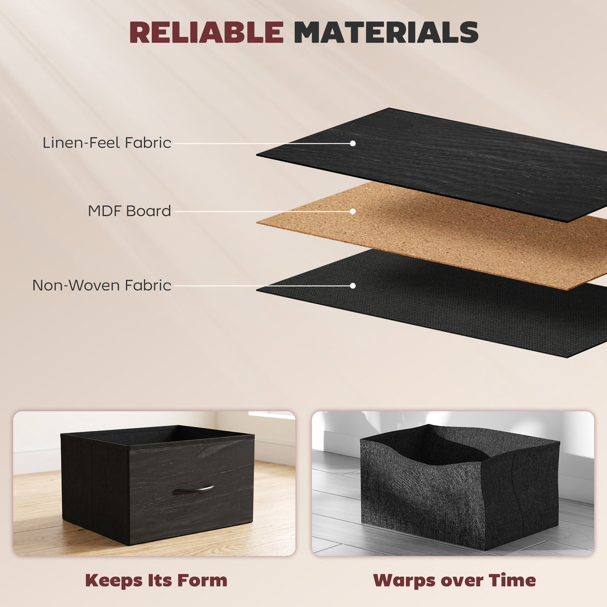 HOMCOM Chest of Drawers, Dresser with 5 Fabric Drawers, Tall Storage Unit with 4 Pockets and 2 Hooks, Steel Frame, Black