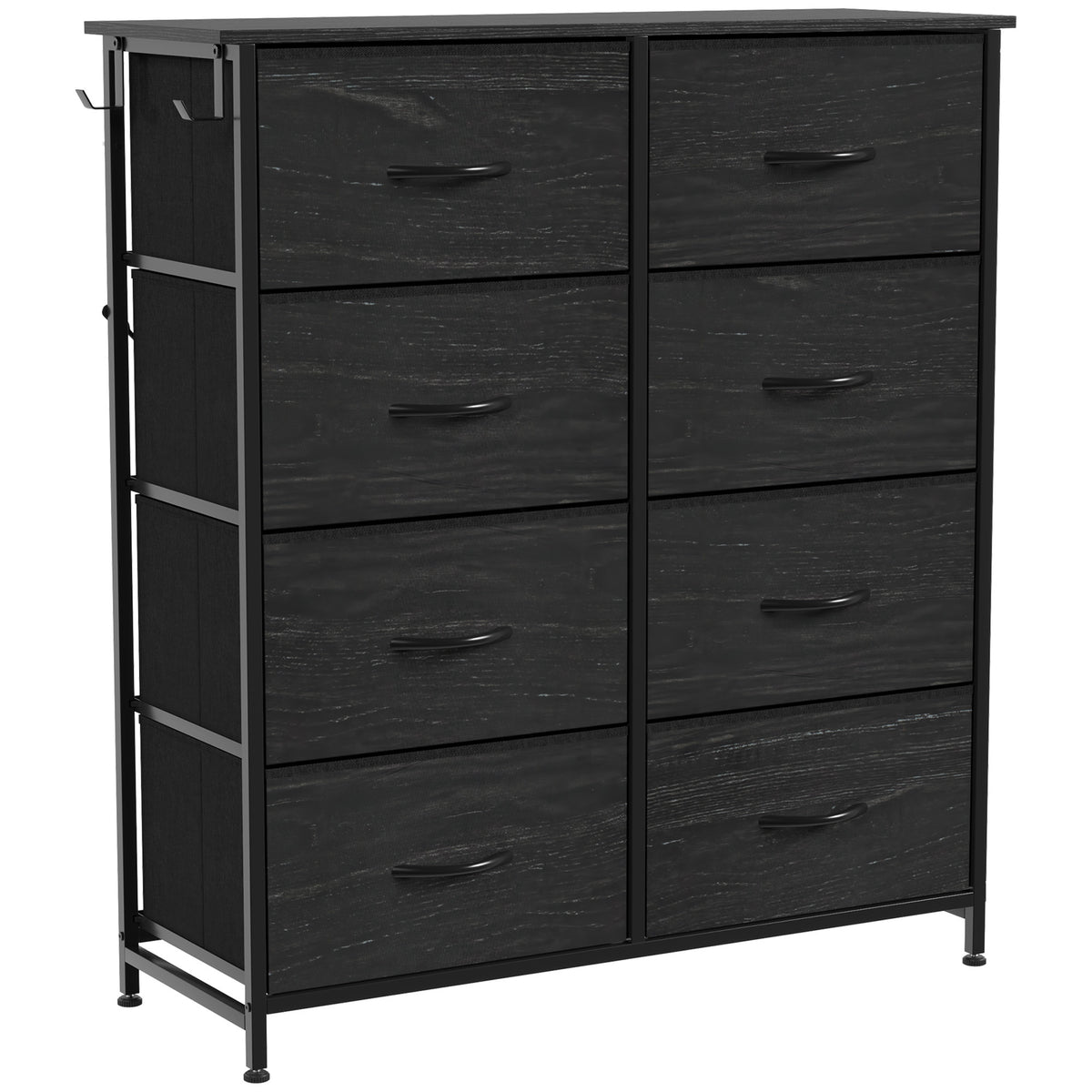 Photo of HOMCOM Chest of Drawers, Dresser with 8 Fabric Drawers, Tall Storage Unit with 4 Pockets and 2 Hooks Steel Frame, Black in Black colour on a white background