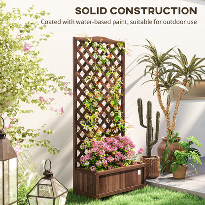 Outsunny wooden planter with lattice trellis and flowers, featuring a water-based painted finish
