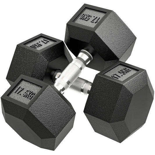 Photo of HOMCOM 2x17.5KG Rubber Hex Dumbbell Portable Hand Weights Dumbbell Home Gym in Gym colour on a white background