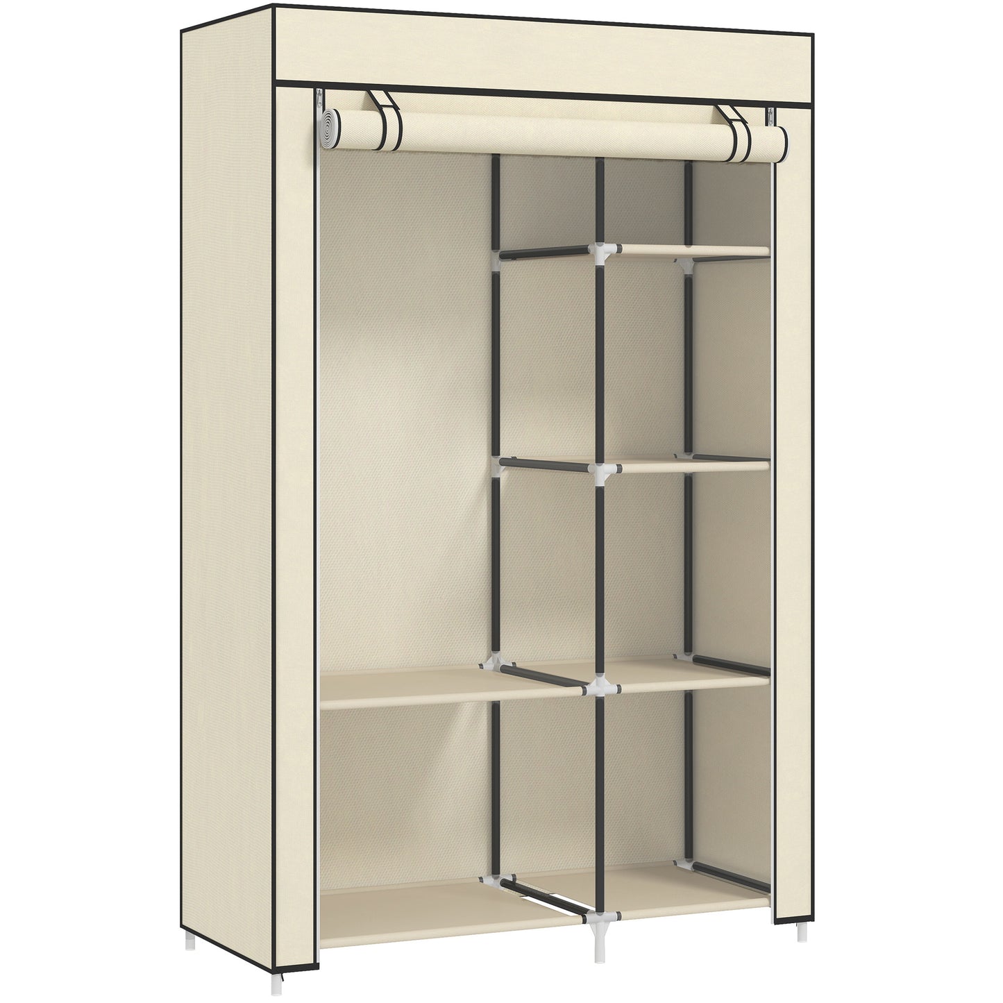 Photo of HOMCOM Fabric Wardrobe w/ Shelves Hanging Rail Foldable Wardrobe Cream in Cream colour on a white background