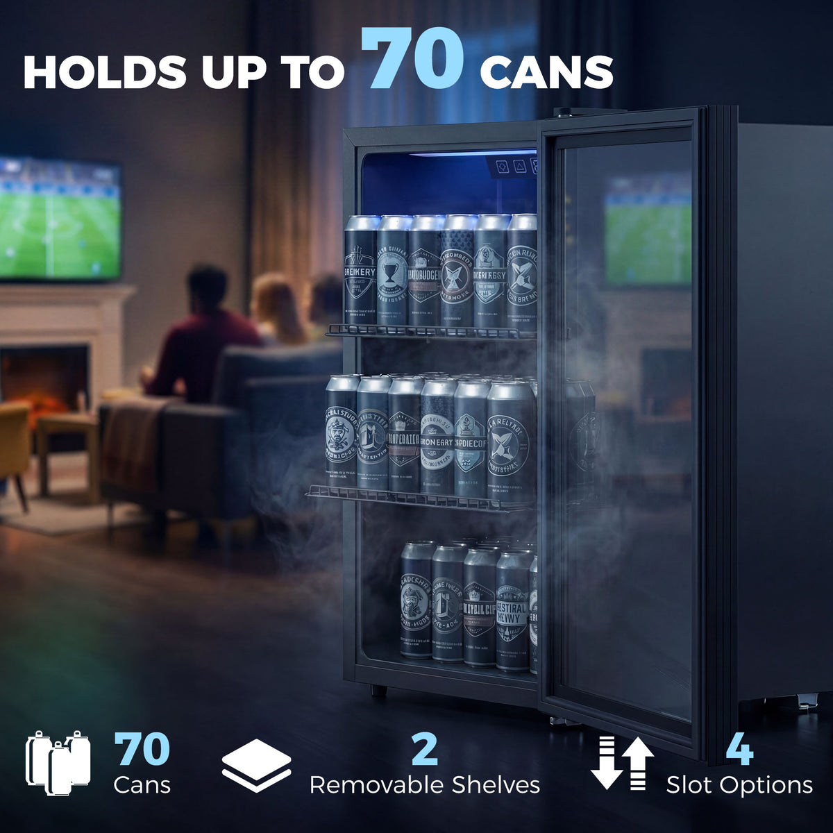 HOMCOM 70L Drinks Fridge, 70 Can Under Counter Freestanding Beer Fridge with LED Light