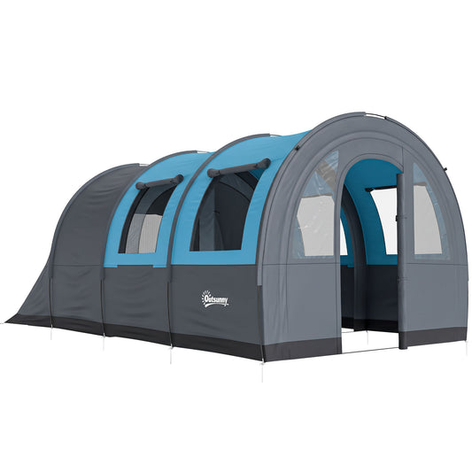 Photo of Outsunny Three Man Duo Room Tunnel Tent, with Accessories - Grey/Blue in Grey/Blue colour on a white background