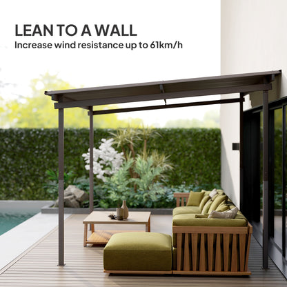 Outsunny wall-mounted pergola with a sloped metal roof and four support posts