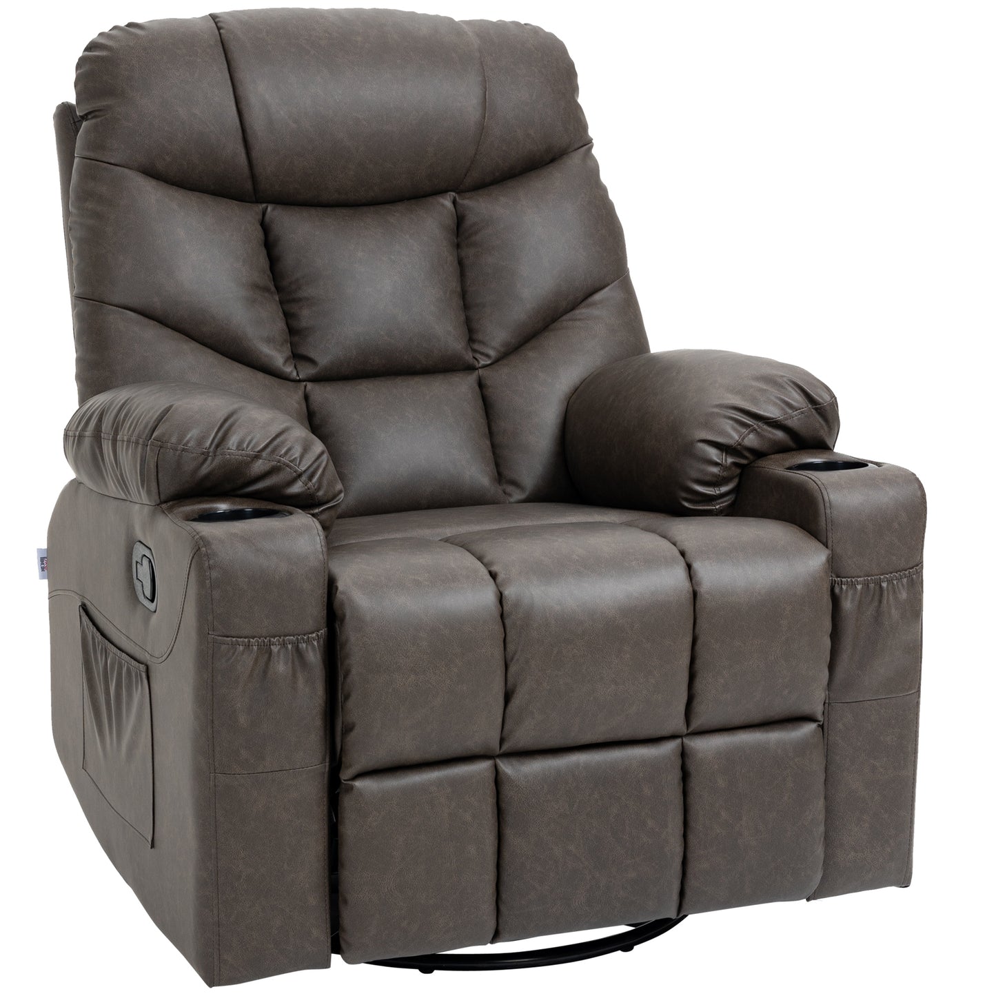 Photo of HOMCOM Manual Reclining Chair, Recliner Armchair with Faux Leather, Footrest, Cup Holders, 86x93x102cm, Brown in Brown colour on a white background