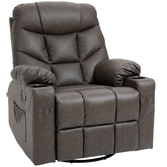 Photo of HOMCOM Manual Reclining Chair, Recliner Armchair with Faux Leather, Footrest, Cup Holders, 86x93x102cm, Brown in Brown colour on a white background