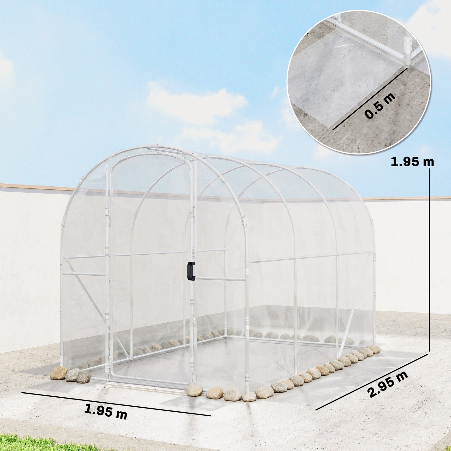 Outsunny Polytunnel Greenhouse Walk-in Grow House with PE Cover, Door and Galvanised Steel Frame, 3 x 2 x 2m, Clear