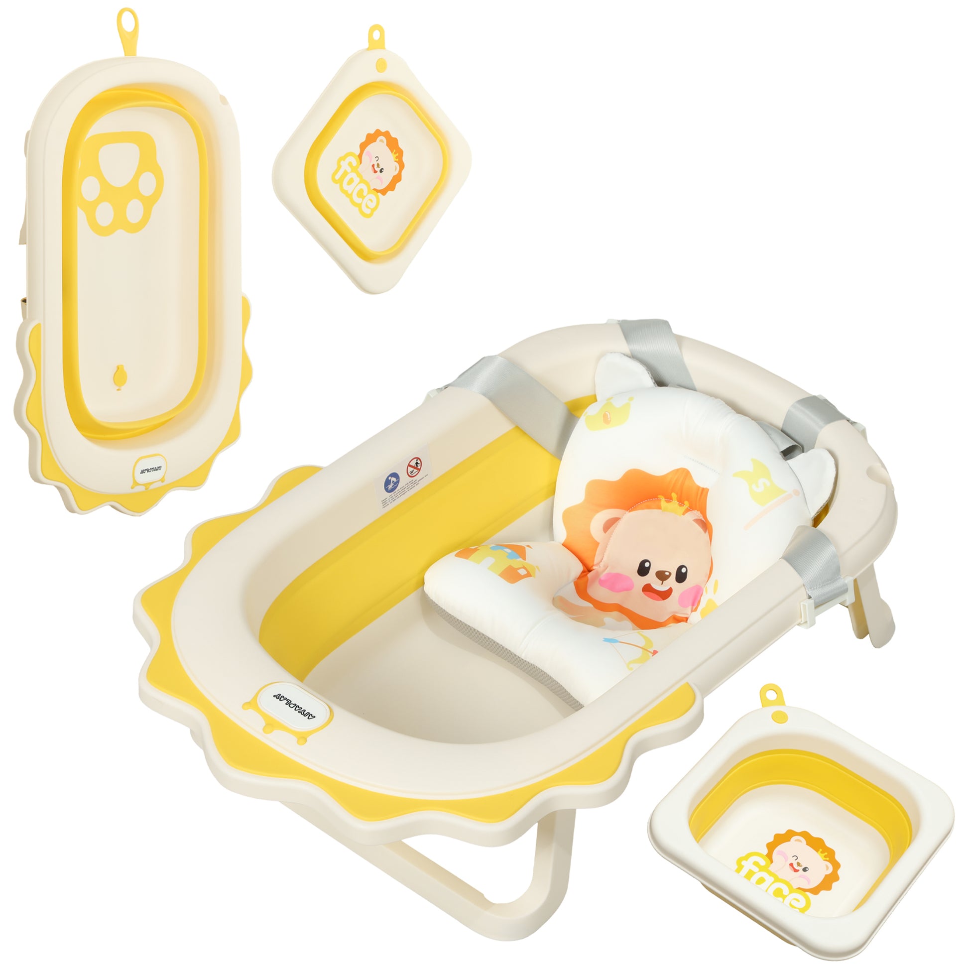 Photo of AIYAPLAY Foldable Baby Bath Tub Set with Bath Cushion, Wash Basin, Non-Slip Stand, Bottom, Yellow in Yellow colour on a white background