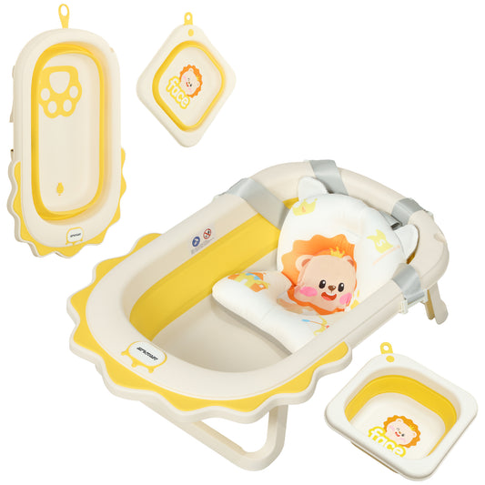 Photo of AIYAPLAY Foldable Baby Bath Tub Set with Bath Cushion, Wash Basin, Non-Slip Stand, Bottom, Yellow in Yellow colour on a white background