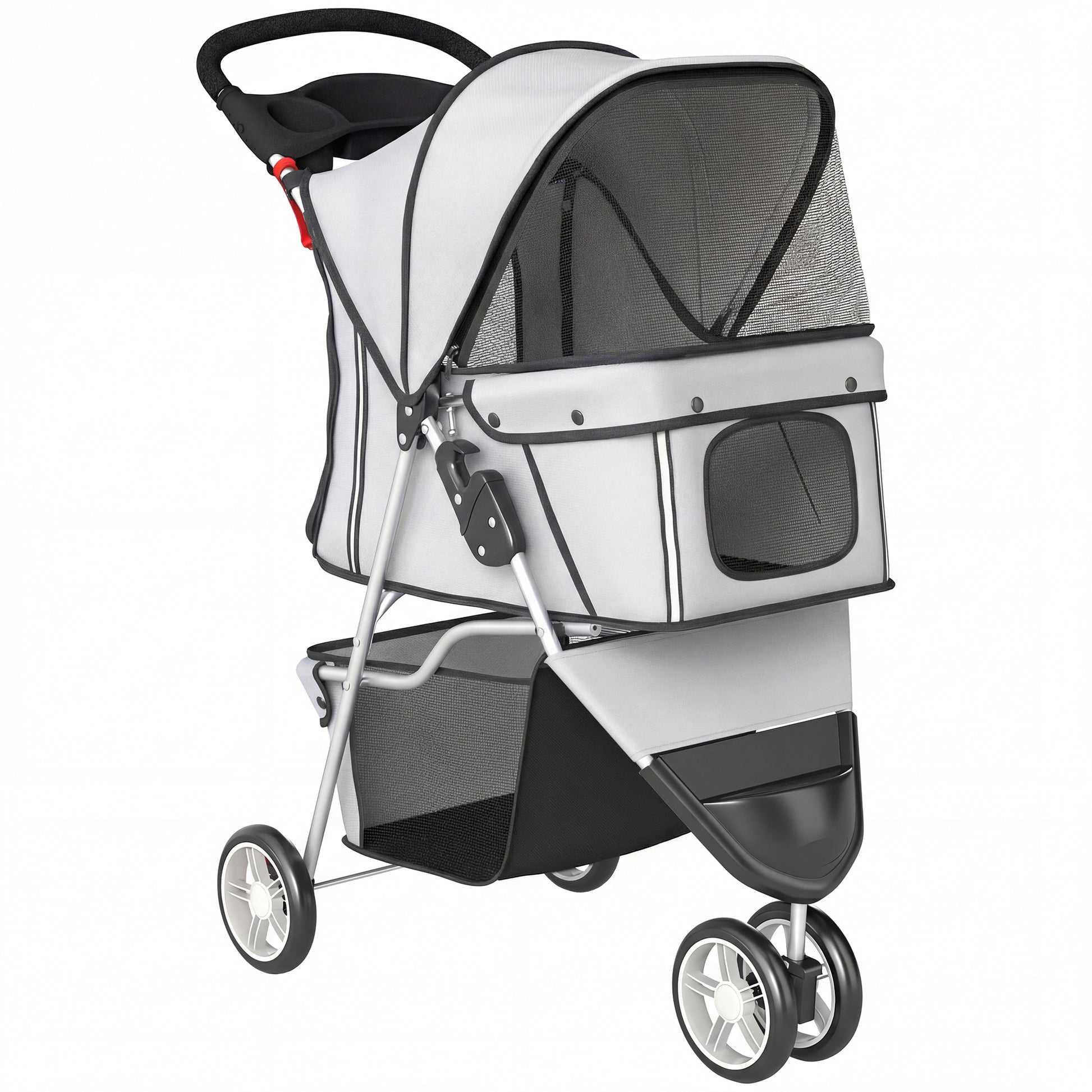 Photo of PawHut Dog Stroller, 3 Wheels Foldable Pet Stroller with Adjustable Canopy, Storage Basket for Small Mini Breeds, Grey in Grey colour on a white background