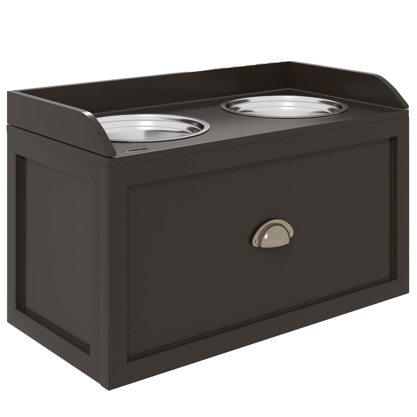 Photo of PawHut Stainless Steel Raised Dog Bowls, with 21L Storage Drawer for Large Dogs - Brown in Brown colour on a white background