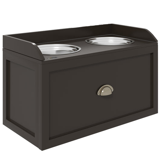 Photo of PawHut Stainless Steel Raised Dog Bowls, with 21L Storage Drawer for Large Dogs - Brown in Brown colour on a white background