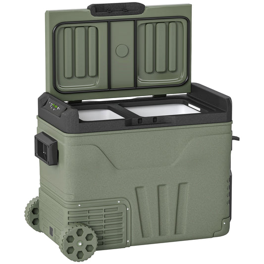 Photo of Outsunny 45L Two Compartment Car Fridge Cooler - Green in Green colour on a white background
