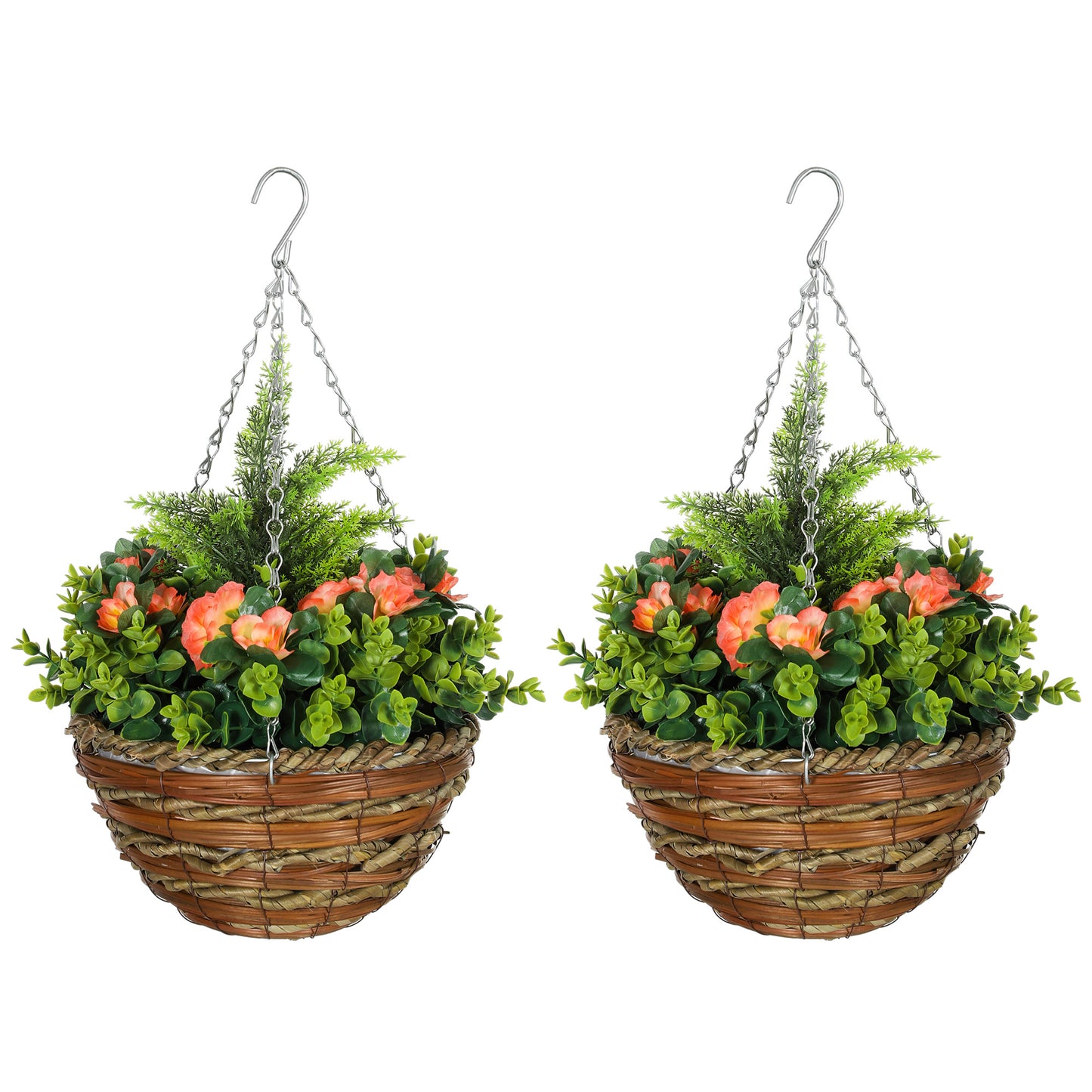 Photo of Outsunny Set of Two Hanging Lisianthus Flower Pots - Orange/Green in Orange/Green colour on a white background