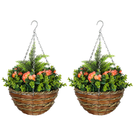 Photo of Outsunny Set of Two Hanging Lisianthus Flower Pots - Orange/Green in Orange/Green colour on a white background