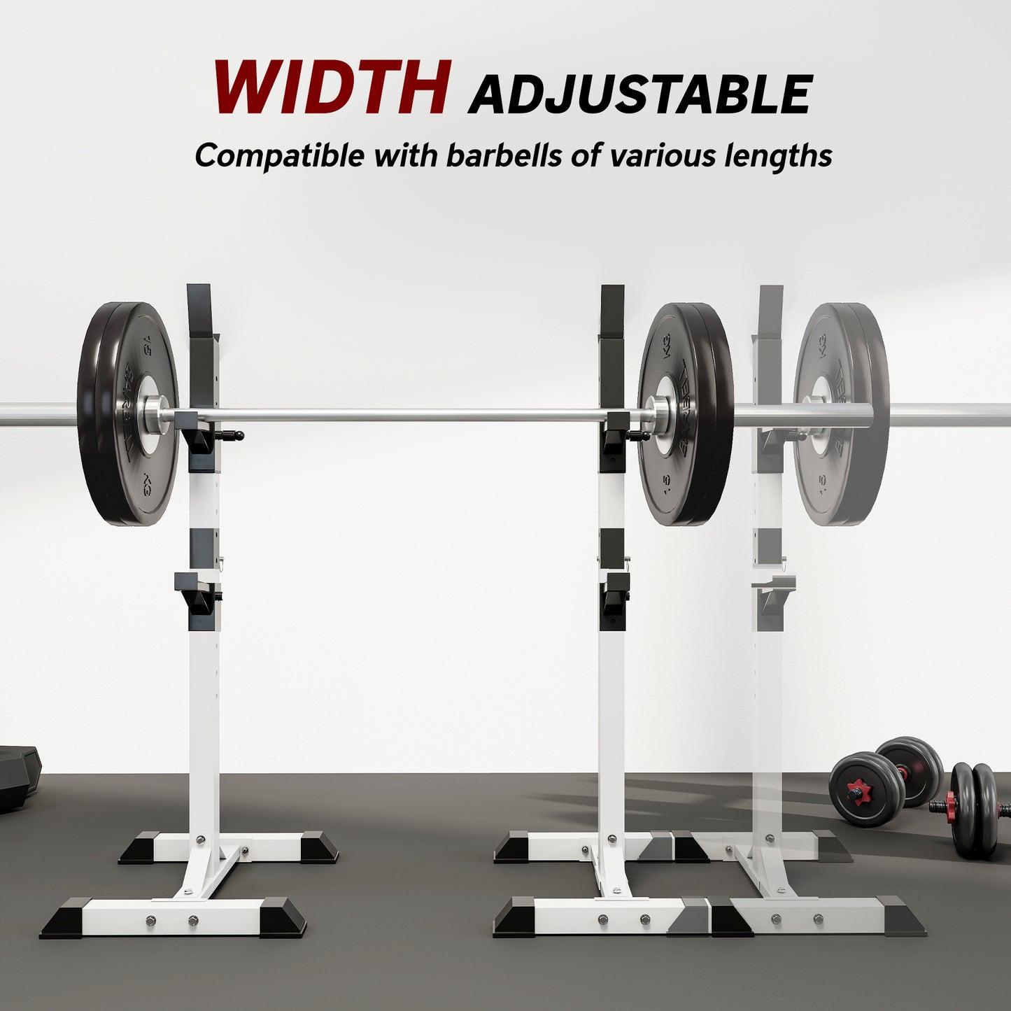 HOMCOM Heavy Duty Weight Bar Barbell Squat Stand Barbell Rack Spotter, for Home, Gym - Black